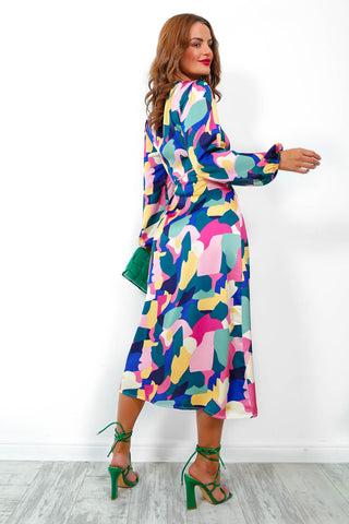 Modern Love - Pink Abstract Midi Wrap Dress