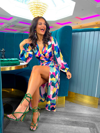 Modern Love - Pink Abstract Midi Wrap Dress