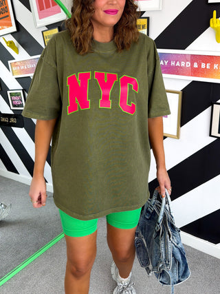 NYC Ya There - Khaki Acid Wash NYC Print T-shirt