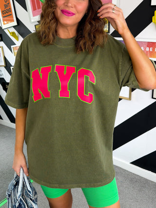 NYC Ya There - Khaki Acid Wash NYC Print T-shirt
