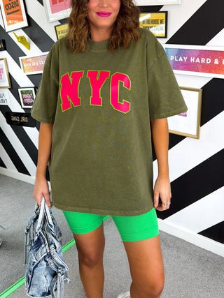 NYC Ya There - Khaki Acid Wash NYC Print T-shirt