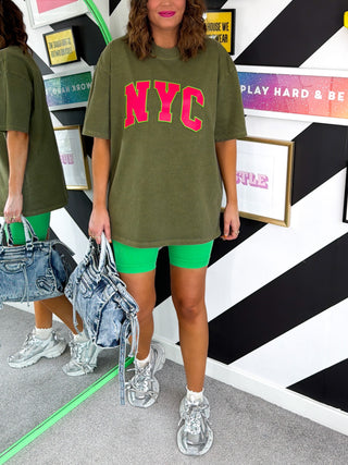 NYC Ya There - Khaki Acid Wash NYC Print T-shirt