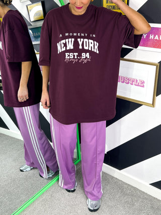 New Your State Of Mind - Burgundy New York Print Oversized T-shirt