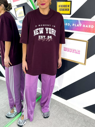 New Your State Of Mind - Burgundy New York Print Oversized T-shirt