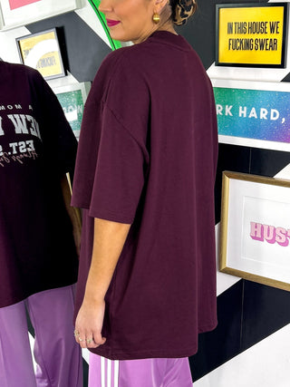 New Your State Of Mind - Burgundy New York Print Oversized T-shirt