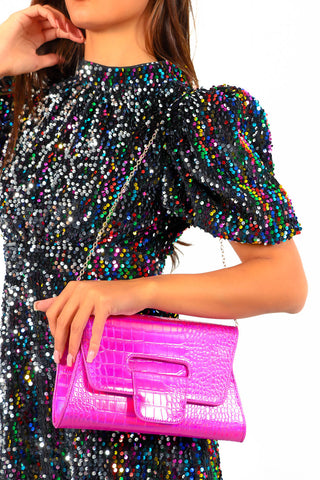 No Pictures Please - Pink Metallic Clutch Bag