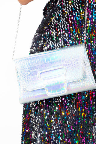 No Pictures Please - Silver Iridescent Clutch Bag