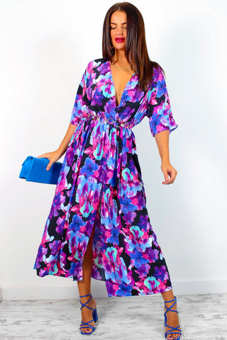 Nothing Bud Love - Black Purple Floral Midi Dress