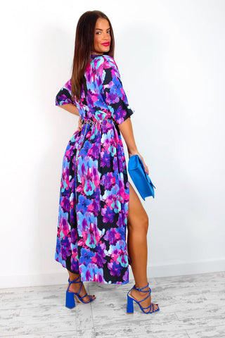 Nothing Bud Love - Black Purple Floral Midi Dress