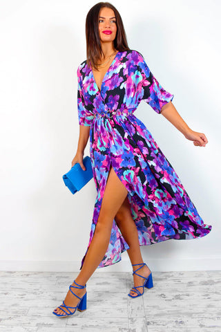Nothing Bud Love - Black Purple Floral Midi Dress