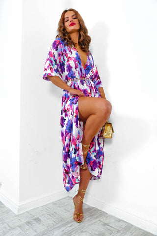 Nothing Bud Love - Blue Purple Floral Midi Dress
