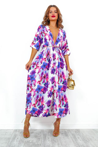 Nothing Bud Love - Blue Purple Floral Midi Dress