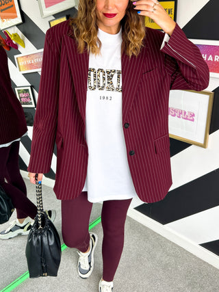 Off-Duty - Burgundy Oversized Pinstripe Blazer