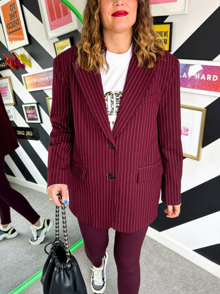 Off-Duty - Burgundy Oversized Pinstripe Blazer