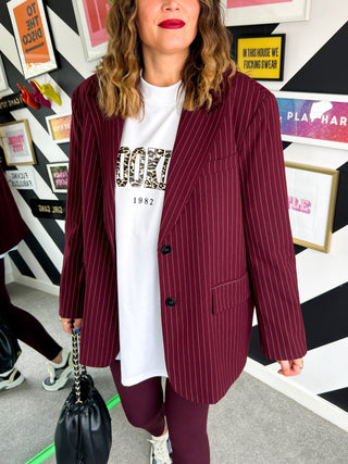 Off-Duty - Burgundy Oversized Pinstripe Blazer