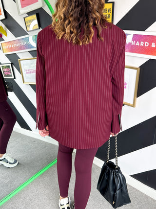 Off-Duty - Burgundy Oversized Pinstripe Blazer