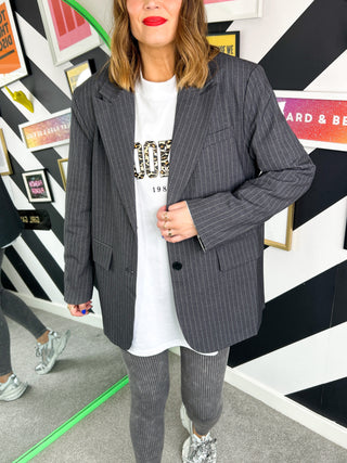 Off-Duty - Grey Oversized Pinstripe Blazer
