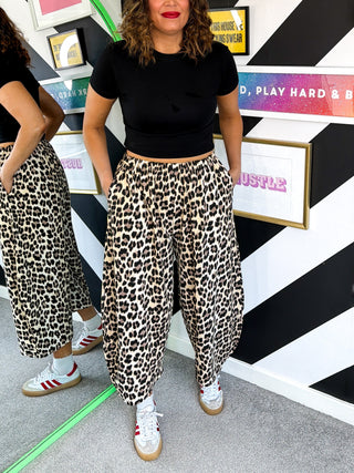 On Trend - Leopard Print Barrel Leg Joggers