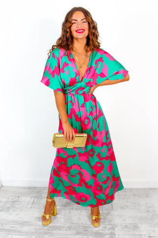 Once In A Lifetime - Green Fuchsia Floral Maxi Dress