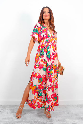 Once In A Lifetime - White Red Multi Print Maxi Dress