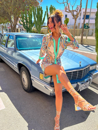 Out My Business - Multi Mint Paisley Mini Shirt Dress