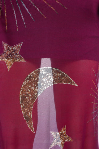 Out Of This World - Magenta Gold Celestial Printed Mesh Midi Dress