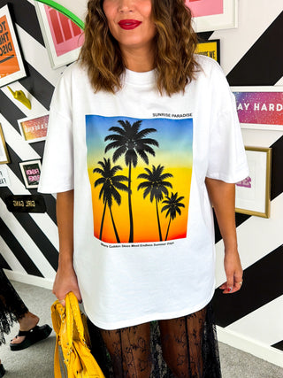 Paradise Calling - White Oversized Sunset T-shirt