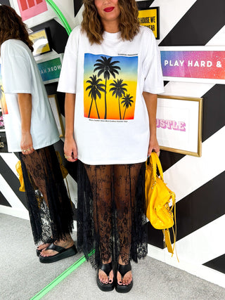 Paradise Calling - White Oversized Sunset T-shirt