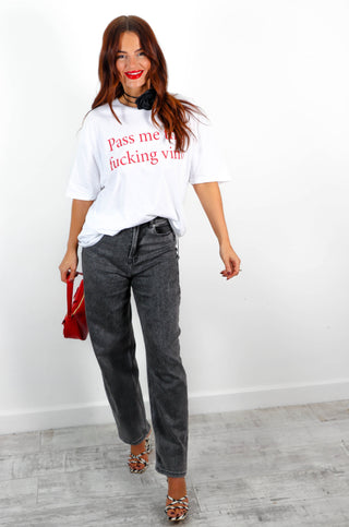 Pass The Vino - White Red Slogan Graphic T-shirt