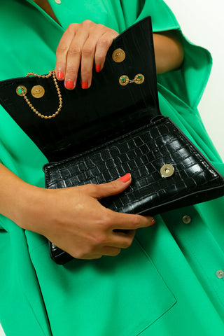 Pin Up Girl - Black Croc Mini Handbag