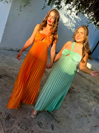 Pleat You To It - Orange Twist Front Pleated Maxi Dress