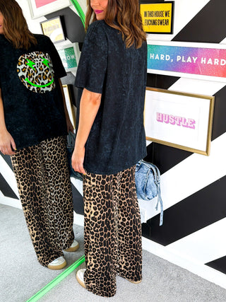 Positive Energy - Leopard Print Green Smiley T-Shirt