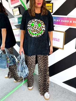 Positive Energy - Leopard Print Green Smiley T-Shirt