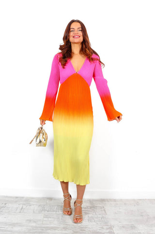 Pretty in Pleats - Multi Ombre Pleated Midi Dress