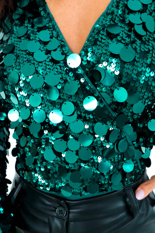 Read My Body Language- Forest Sequin Bodysuit