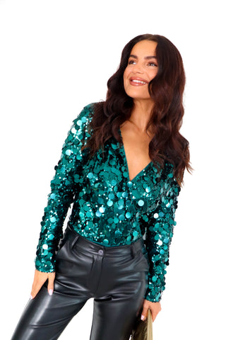 Read My Body Language- Forest Sequin Bodysuit