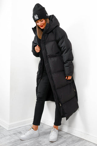 Rock the Coat - Black Long Hooded Puffer Jacket