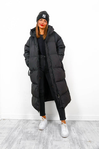Rock the Coat - Black Long Hooded Puffer Jacket
