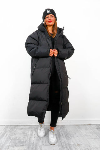 Rock the Coat - Black Long Hooded Puffer Jacket