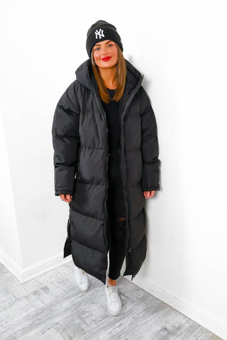 Rock the Coat - Black Long Hooded Puffer Jacket