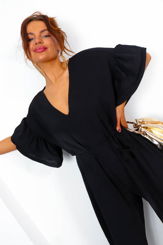 Ruffle Day - Black Ruffle Sleeve Jumpsuit