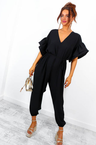 Ruffle Day - Black Ruffle Sleeve Jumpsuit