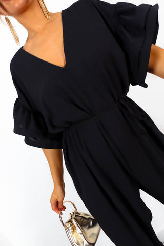 Ruffle Day - Black Ruffle Sleeve Jumpsuit