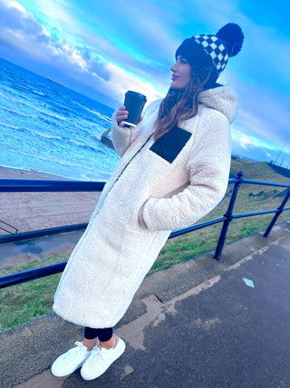 Seeing Double - Black Teddy Reversible Longline Puffer Coat