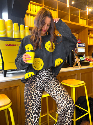 She's All Smiles - Acid Wash Yellow Smiley Sweatshirt