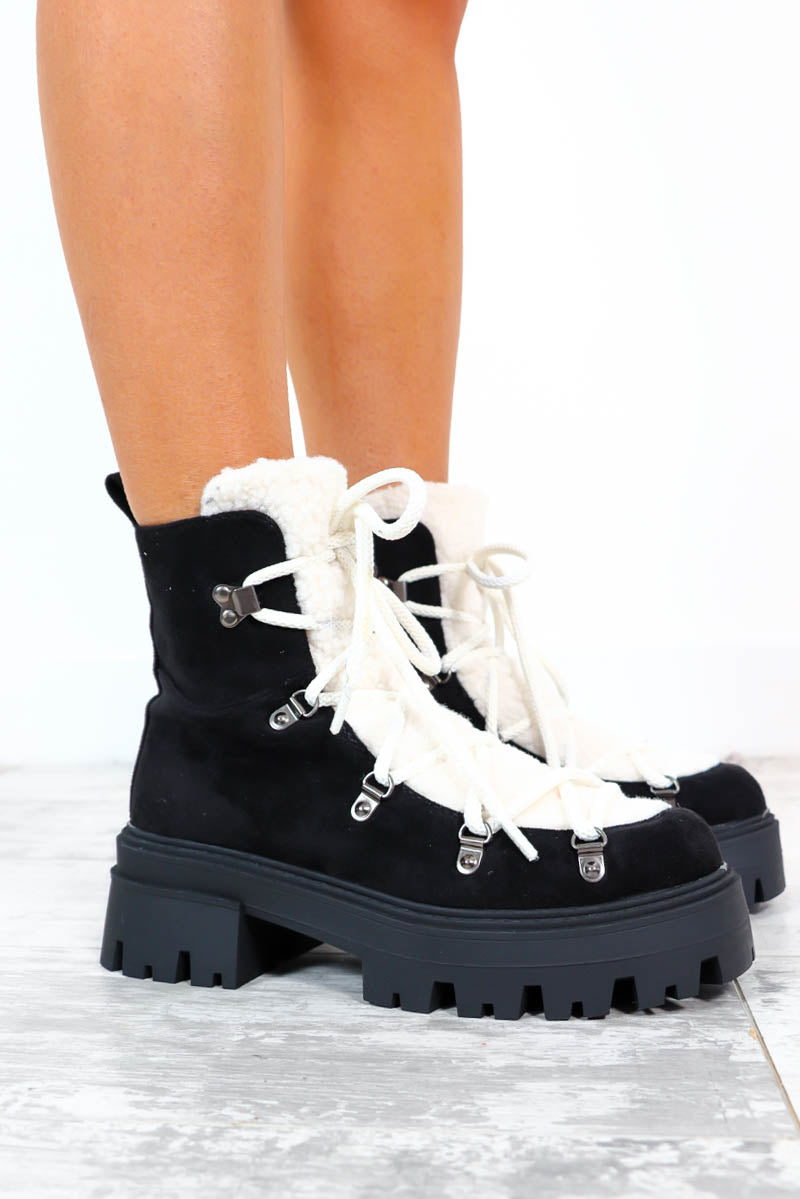Say Freeze - Black Cream Borg Ankle Boots – OVER-DRESSED