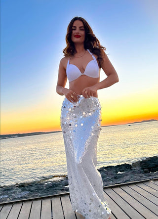Sequin The Moment - Silver Sequin Maxi Skirt