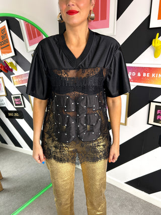 See It Through - Black Number Lace Varsity T-Shirt