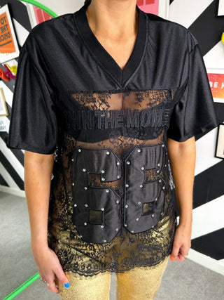 See It Through - Black Number Lace Varsity T-Shirt