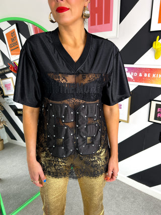 See It Through - Black Number Lace Varsity T-Shirt